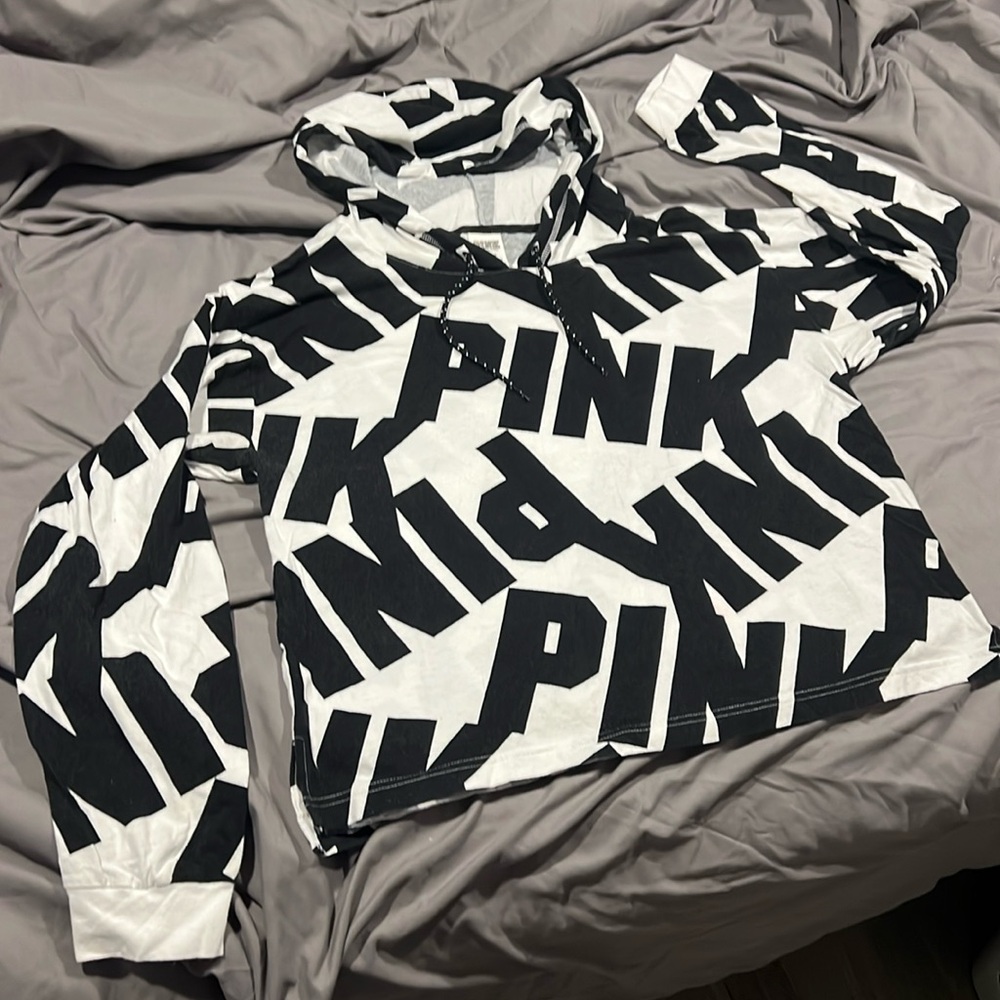 Victoria’s Secret, pink, black and white hoodie size large super cute